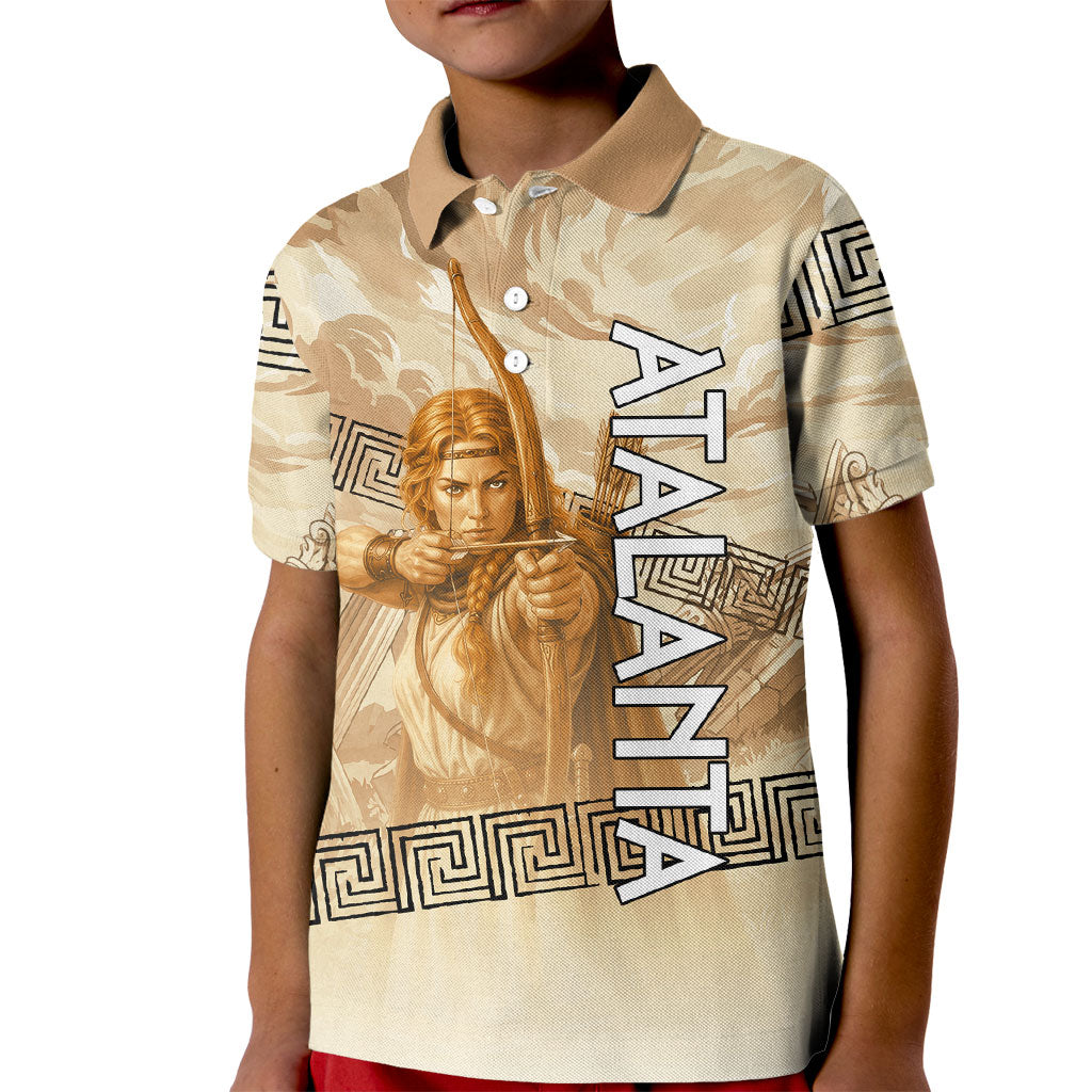 Atalanta Greek Mythology Huntress Archer Kid Polo Shirt Ancient Greek Heroine Goddess Vintage Meander Artwork