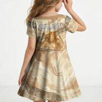 Atalanta Greek Mythology Huntress Archer Kid Short Sleeve Dress Ancient Greek Heroine Goddess Vintage Meander Artwork