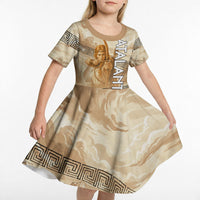 Atalanta Greek Mythology Huntress Archer Kid Short Sleeve Dress Ancient Greek Heroine Goddess Vintage Meander Artwork