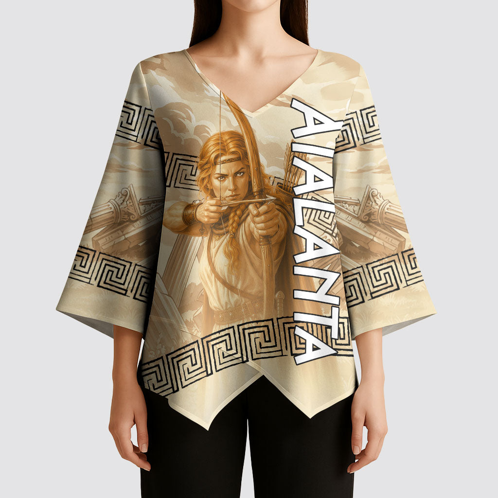 Atalanta Greek Mythology Huntress Archer Kimono Sleeve Blouse Ancient Greek Heroine Goddess Vintage Meander Artwork
