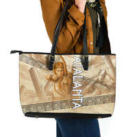 Atalanta Greek Mythology Huntress Archer Leather Tote Bag Ancient Greek Heroine Goddess Vintage Meander Artwork