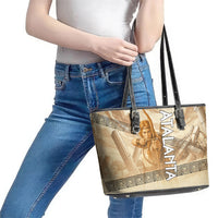 Atalanta Greek Mythology Huntress Archer Leather Tote Bag Ancient Greek Heroine Goddess Vintage Meander Artwork