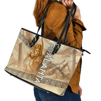 Atalanta Greek Mythology Huntress Archer Leather Tote Bag Ancient Greek Heroine Goddess Vintage Meander Artwork