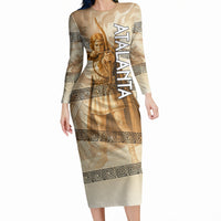 Atalanta Greek Mythology Huntress Archer Long Sleeve Bodycon Dress Ancient Greek Heroine Goddess Vintage Meander Artwork