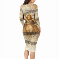 Atalanta Greek Mythology Huntress Archer Long Sleeve Bodycon Dress Ancient Greek Heroine Goddess Vintage Meander Artwork