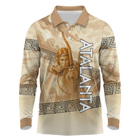 Atalanta Greek Mythology Huntress Archer Long Sleeve Polo Shirt Ancient Greek Heroine Goddess Vintage Meander Artwork