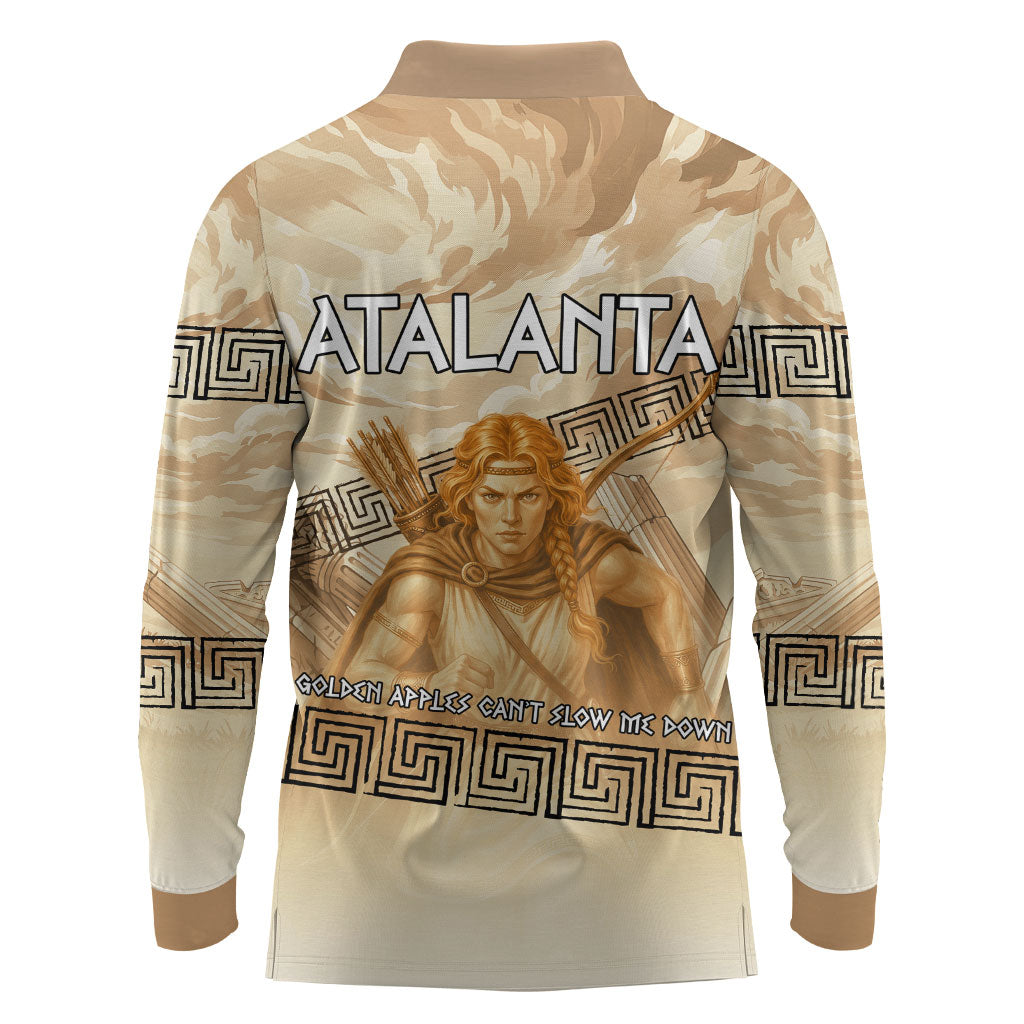Atalanta Greek Mythology Huntress Archer Long Sleeve Polo Shirt Ancient Greek Heroine Goddess Vintage Meander Artwork