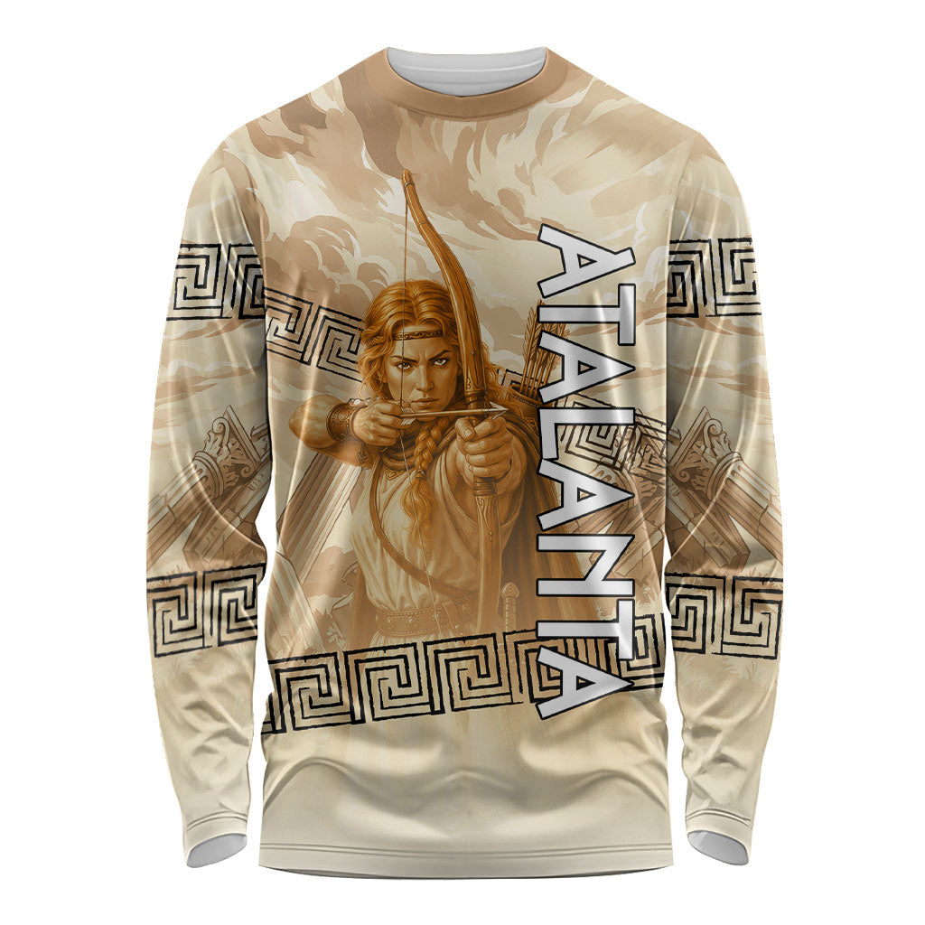 Atalanta Greek Mythology Huntress Archer Long Sleeve Shirt Ancient Greek Heroine Goddess Vintage Meander Artwork