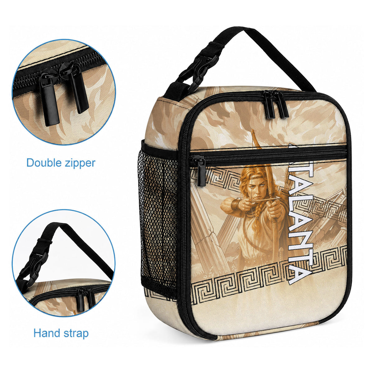Atalanta Greek Mythology Huntress Archer Lunch Bag Ancient Greek Heroine Goddess Vintage Meander Artwork