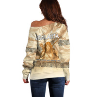 Atalanta Greek Mythology Huntress Archer Off Shoulder Sweater Ancient Greek Heroine Goddess Vintage Meander Artwork
