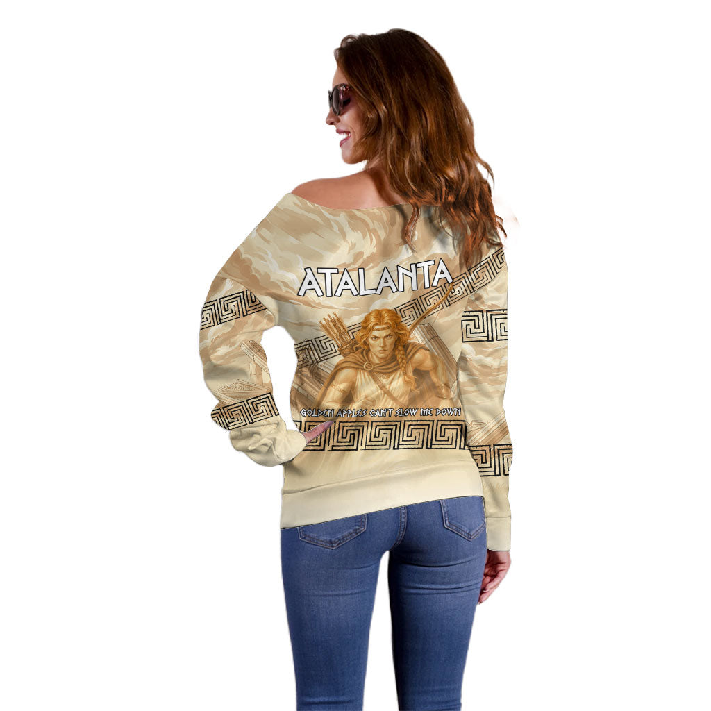 Atalanta Greek Mythology Huntress Archer Off Shoulder Sweater Ancient Greek Heroine Goddess Vintage Meander Artwork