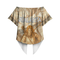 Atalanta Greek Mythology Huntress Archer Off Shoulder Wrap Waist Top Ancient Greek Heroine Goddess Vintage Meander Artwork
