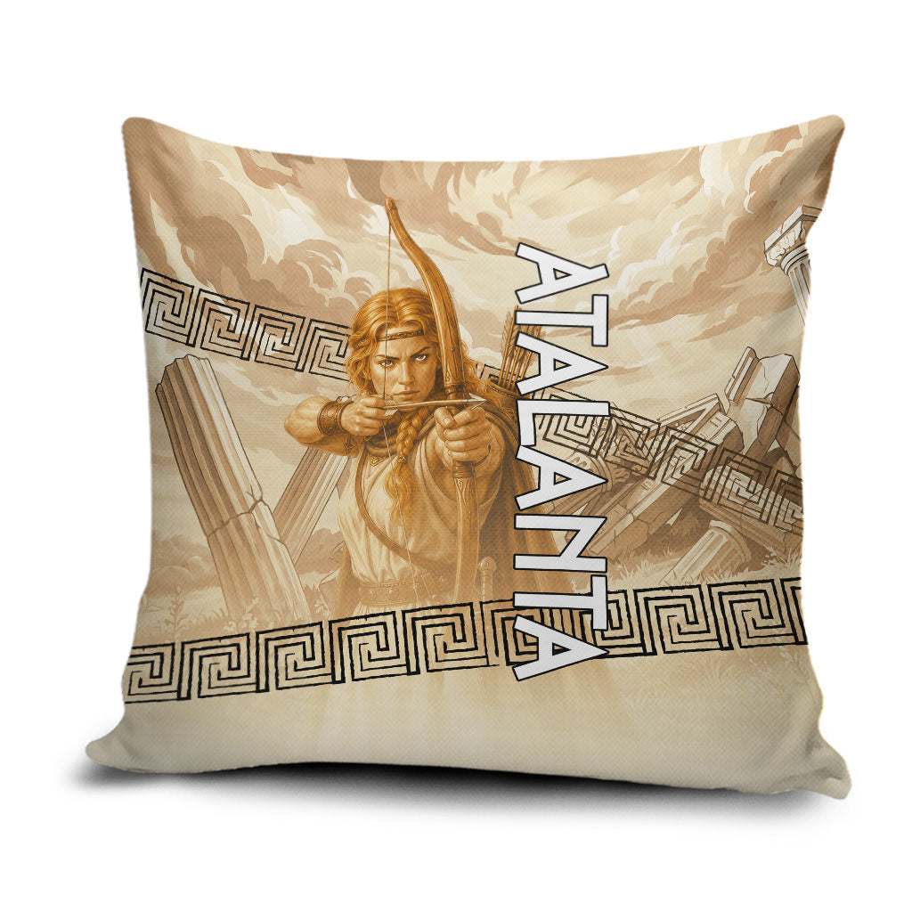 Atalanta Greek Mythology Huntress Archer Pillow Cover Ancient Greek Heroine Goddess Vintage Meander Artwork