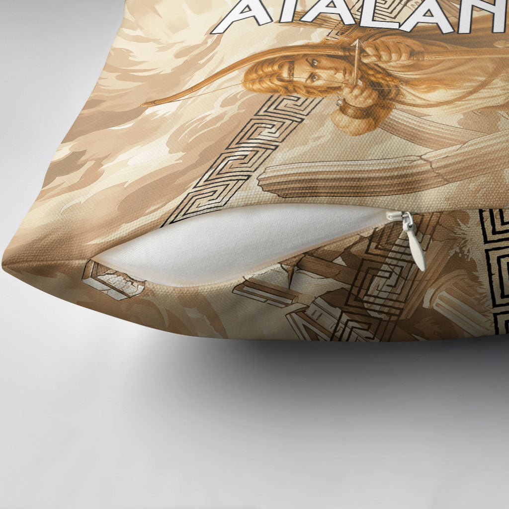 Atalanta Greek Mythology Huntress Archer Pillow Cover Ancient Greek Heroine Goddess Vintage Meander Artwork
