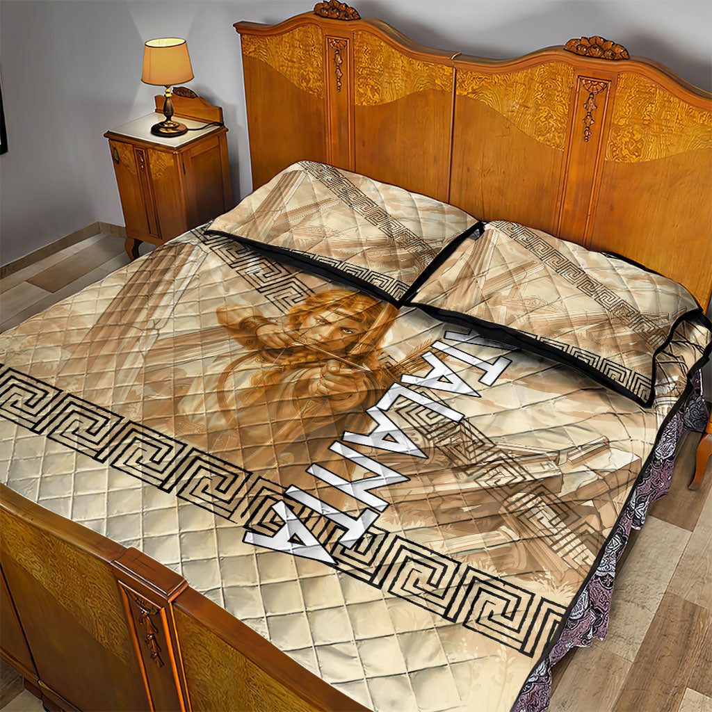 Atalanta Greek Mythology Huntress Archer Quilt Bed Set Ancient Greek Heroine Goddess Vintage Meander Artwork