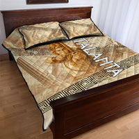 Atalanta Greek Mythology Huntress Archer Quilt Bed Set Ancient Greek Heroine Goddess Vintage Meander Artwork