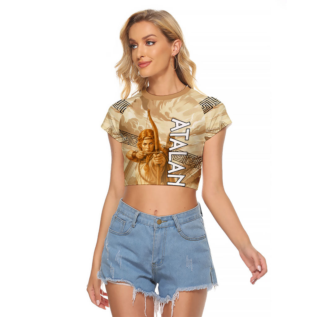 Atalanta Greek Mythology Huntress Archer Raglan Cropped T Shirt Ancient Greek Heroine Goddess Vintage Meander Artwork