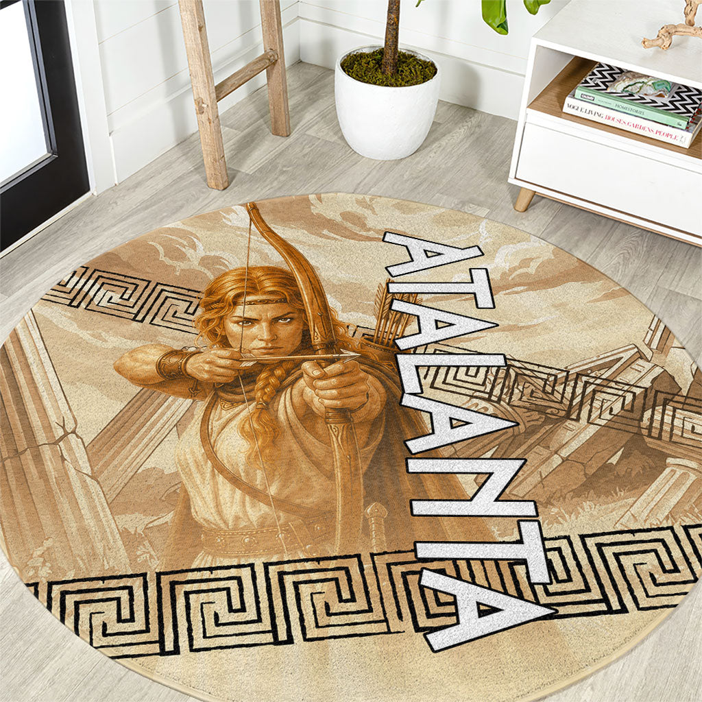 Atalanta Greek Mythology Huntress Archer Round Carpet Ancient Greek Heroine Goddess Vintage Meander Artwork
