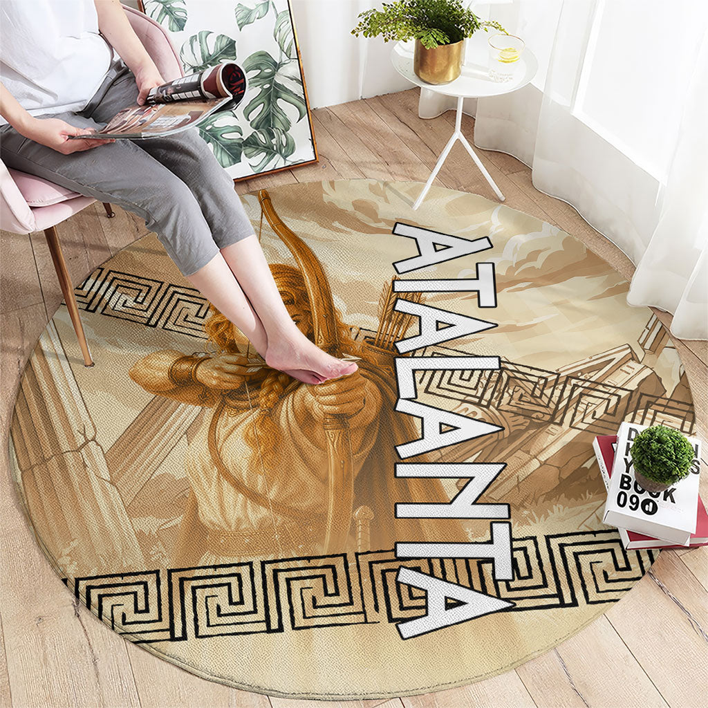 Atalanta Greek Mythology Huntress Archer Round Carpet Ancient Greek Heroine Goddess Vintage Meander Artwork