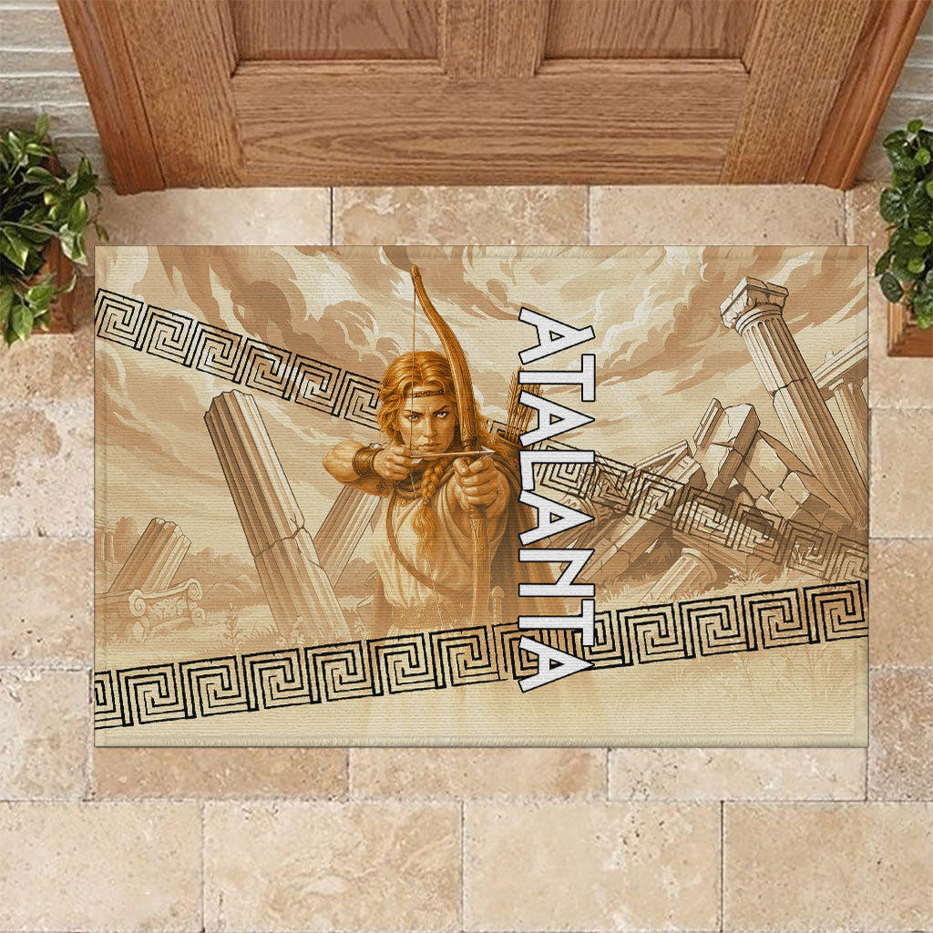Atalanta Greek Mythology Huntress Archer Rubber Doormat Ancient Greek Heroine Goddess Vintage Meander Artwork
