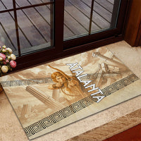 Atalanta Greek Mythology Huntress Archer Rubber Doormat Ancient Greek Heroine Goddess Vintage Meander Artwork