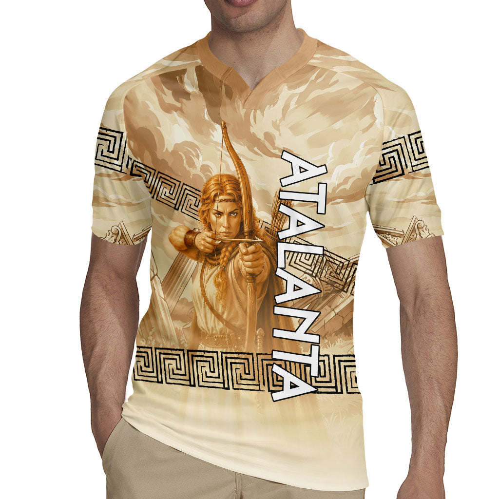 Atalanta Greek Mythology Huntress Archer Rugby Jersey Ancient Greek Heroine Goddess Vintage Meander Artwork