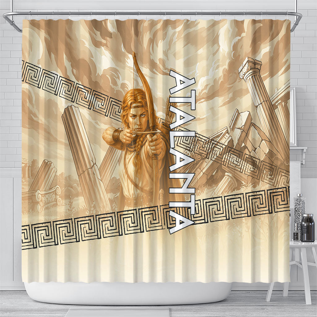 Atalanta Greek Mythology Huntress Archer Shower Curtain Ancient Greek Heroine Goddess Vintage Meander Artwork