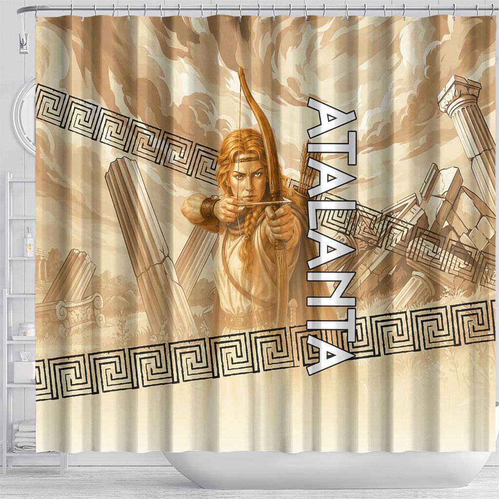 Atalanta Greek Mythology Huntress Archer Shower Curtain Ancient Greek Heroine Goddess Vintage Meander Artwork