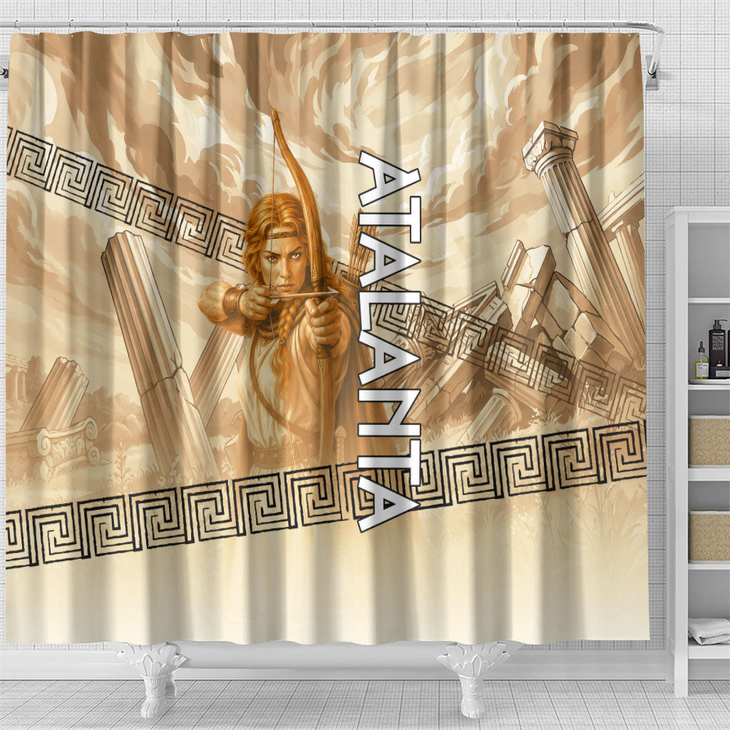 Atalanta Greek Mythology Huntress Archer Shower Curtain Ancient Greek Heroine Goddess Vintage Meander Artwork
