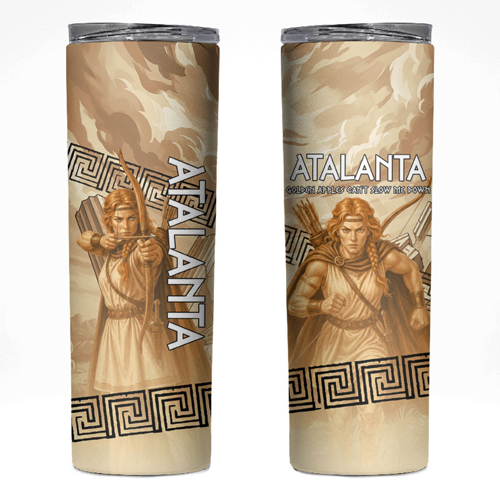 Atalanta Greek Mythology Huntress Archer Skinny Tumbler Ancient Greek Heroine Goddess Vintage Meander Artwork