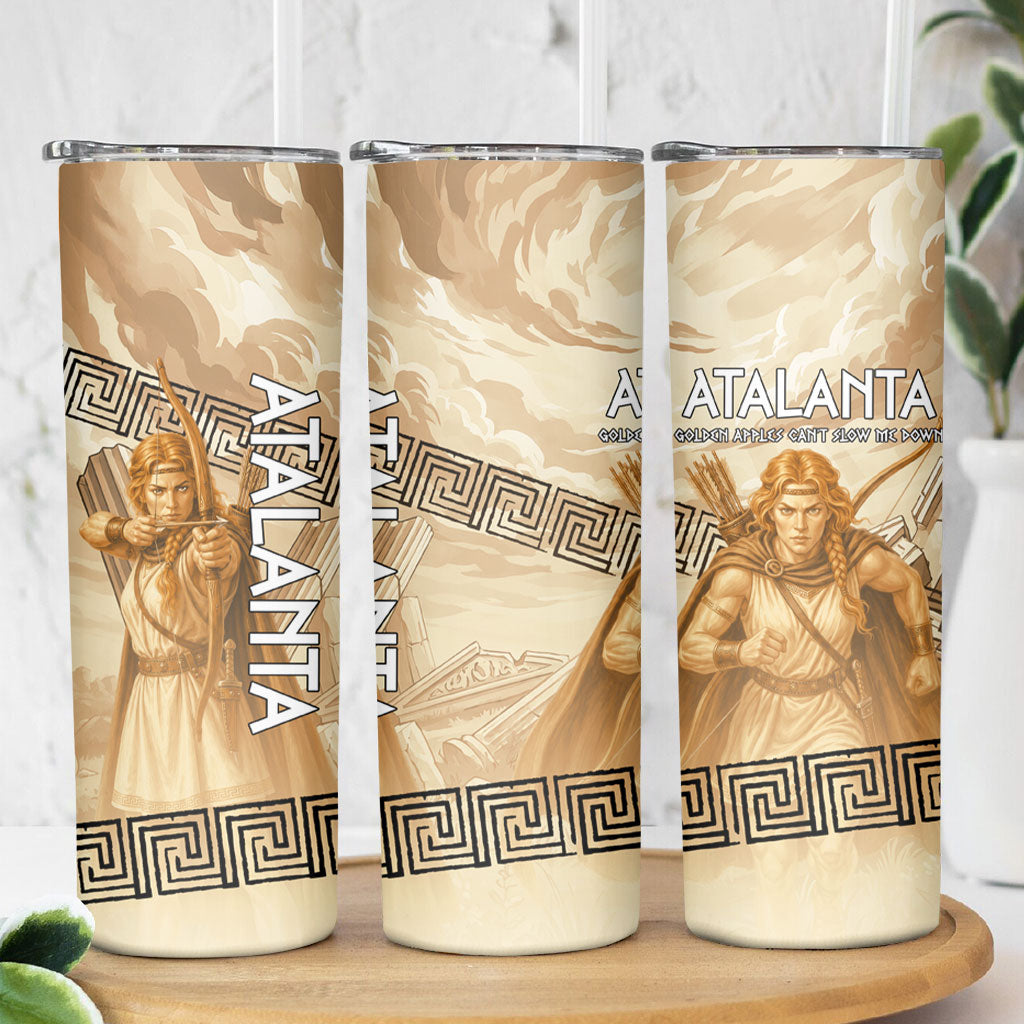 Atalanta Greek Mythology Huntress Archer Skinny Tumbler Ancient Greek Heroine Goddess Vintage Meander Artwork