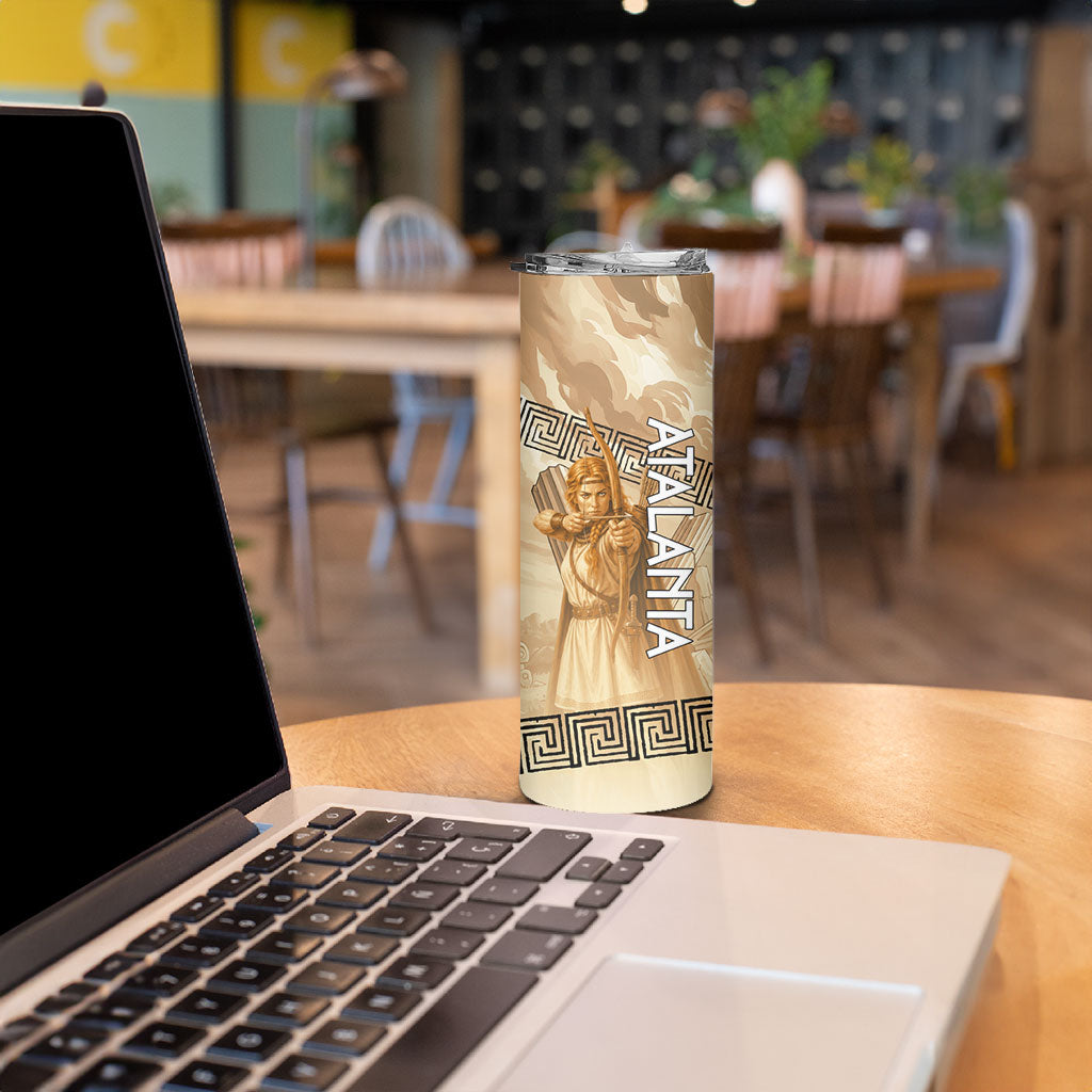 Atalanta Greek Mythology Huntress Archer Skinny Tumbler Ancient Greek Heroine Goddess Vintage Meander Artwork