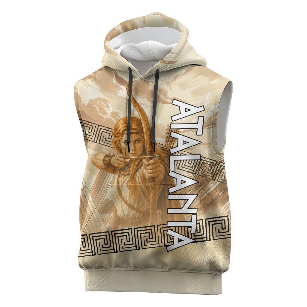 Atalanta Greek Mythology Huntress Archer Sleeveless Hoodie Ancient Greek Heroine Goddess Vintage Meander Artwork
