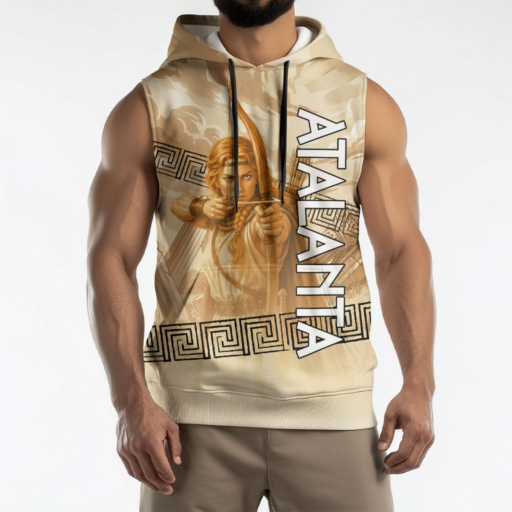 Atalanta Greek Mythology Huntress Archer Sleeveless Hoodie Ancient Greek Heroine Goddess Vintage Meander Artwork