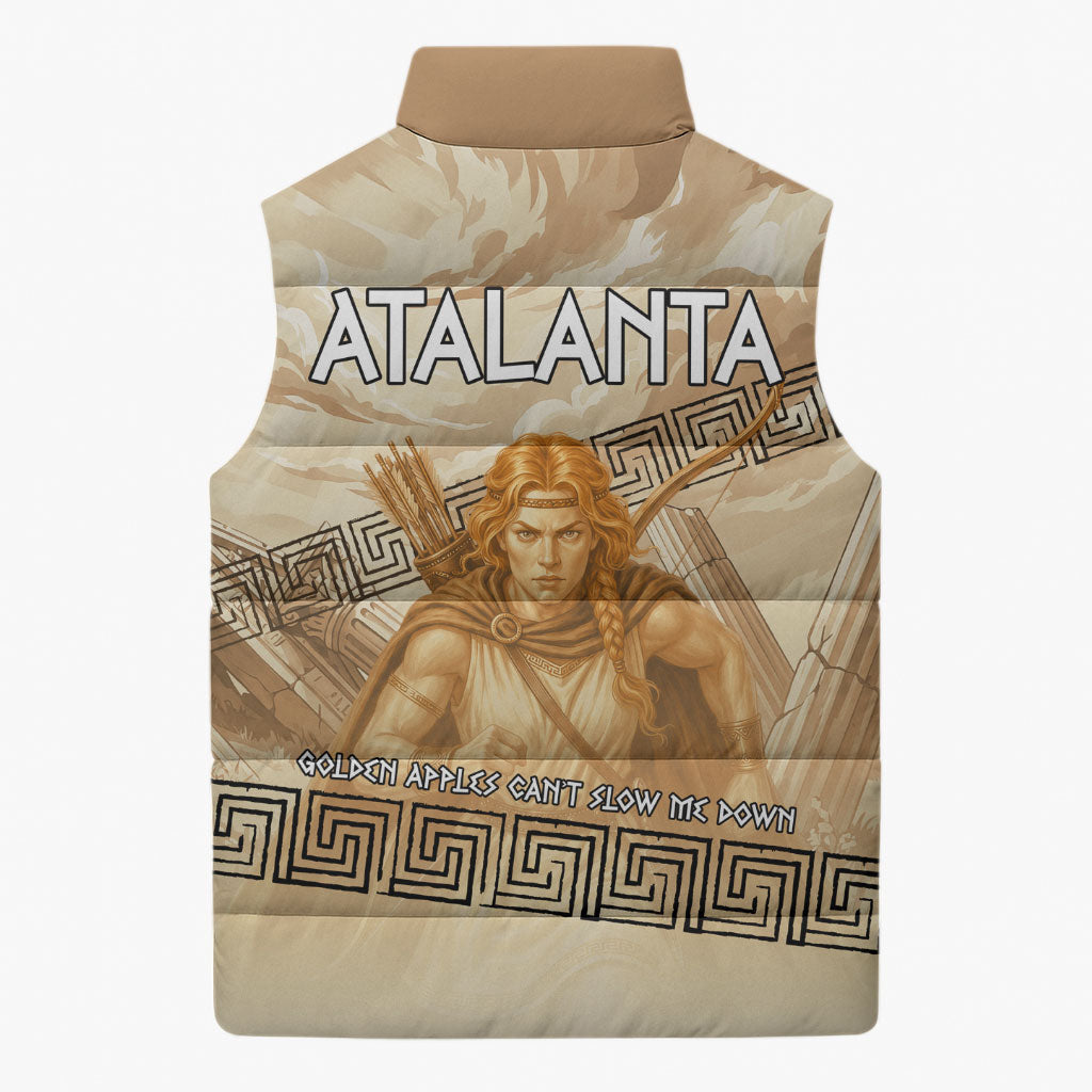 Atalanta Greek Mythology Huntress Archer Sleeveless Puffer Jacket Ancient Greek Heroine Goddess Vintage Meander Artwork
