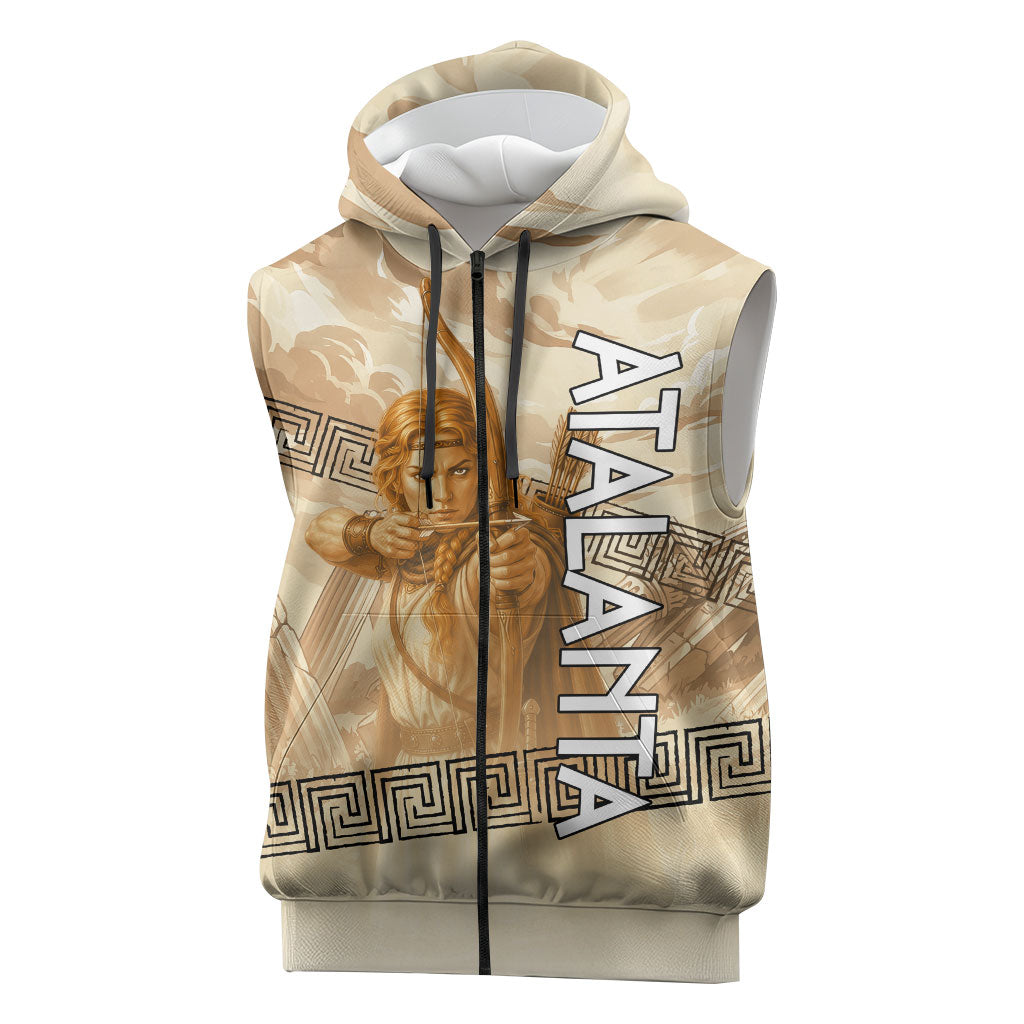 Atalanta Greek Mythology Huntress Archer Sleeveless Zip Hoodie Ancient Greek Heroine Goddess Vintage Meander Artwork