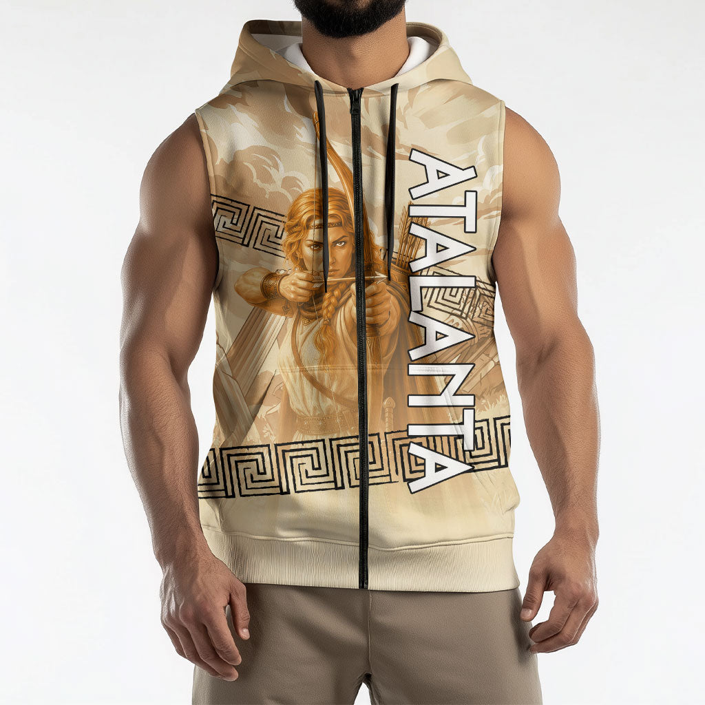 Atalanta Greek Mythology Huntress Archer Sleeveless Zip Hoodie Ancient Greek Heroine Goddess Vintage Meander Artwork