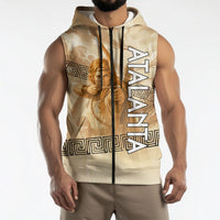 Atalanta Greek Mythology Huntress Archer Sleeveless Zip Hoodie Ancient Greek Heroine Goddess Vintage Meander Artwork
