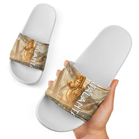 Atalanta Greek Mythology Huntress Archer Slide Sandals Ancient Greek Heroine Goddess Vintage Meander Artwork