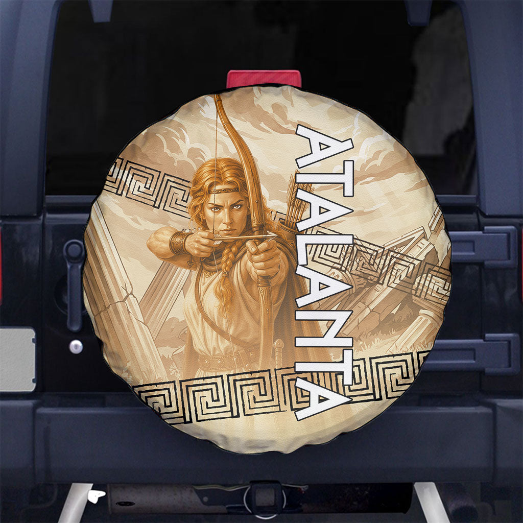 Atalanta Greek Mythology Huntress Archer Spare Tire Cover Ancient Greek Heroine Goddess Vintage Meander Artwork