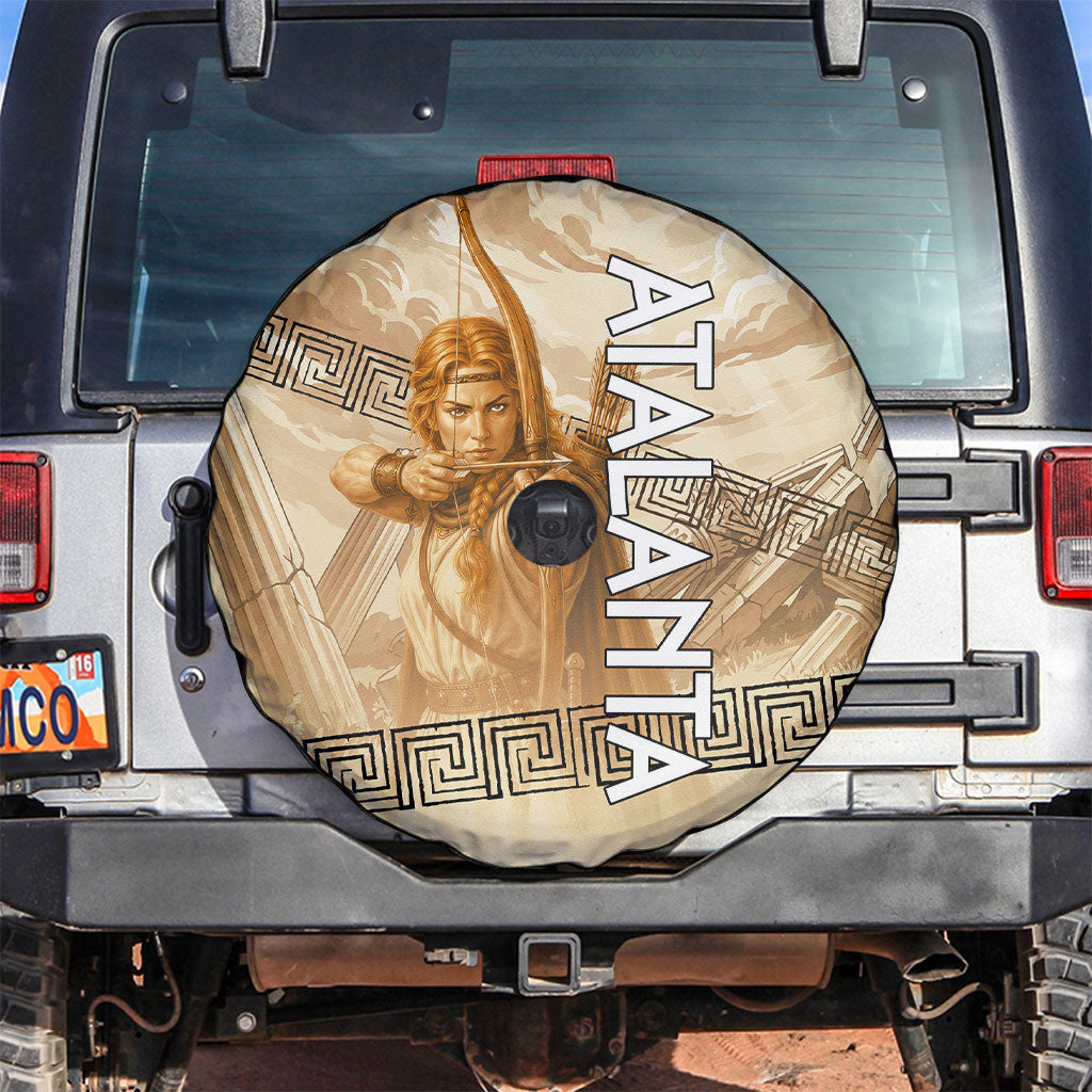 Atalanta Greek Mythology Huntress Archer Spare Tire Cover Ancient Greek Heroine Goddess Vintage Meander Artwork