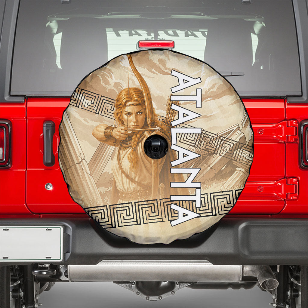 Atalanta Greek Mythology Huntress Archer Spare Tire Cover Ancient Greek Heroine Goddess Vintage Meander Artwork