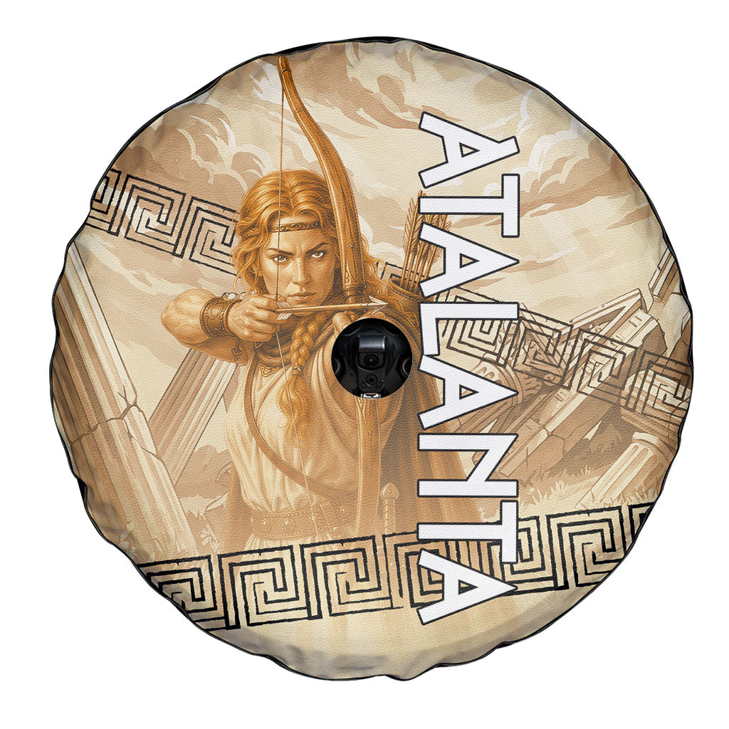 Atalanta Greek Mythology Huntress Archer Spare Tire Cover Ancient Greek Heroine Goddess Vintage Meander Artwork