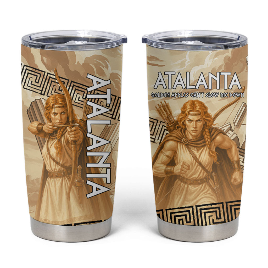 Atalanta Greek Mythology Huntress Archer Tumbler Cup Ancient Greek Heroine Goddess Vintage Meander Artwork