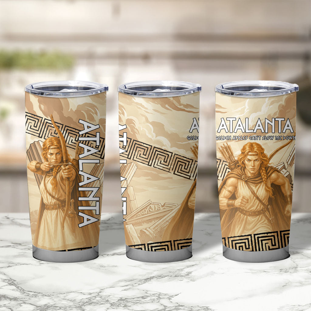 Atalanta Greek Mythology Huntress Archer Tumbler Cup Ancient Greek Heroine Goddess Vintage Meander Artwork