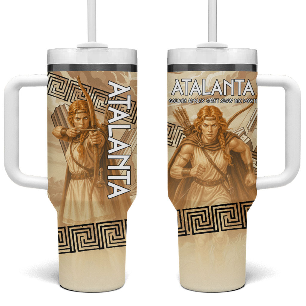 Atalanta Greek Mythology Huntress Archer Tumbler With Handle Ancient Greek Heroine Goddess Vintage Meander Artwork