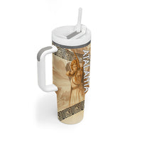 Atalanta Greek Mythology Huntress Archer Tumbler With Handle Ancient Greek Heroine Goddess Vintage Meander Artwork