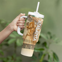 Atalanta Greek Mythology Huntress Archer Tumbler With Handle Ancient Greek Heroine Goddess Vintage Meander Artwork