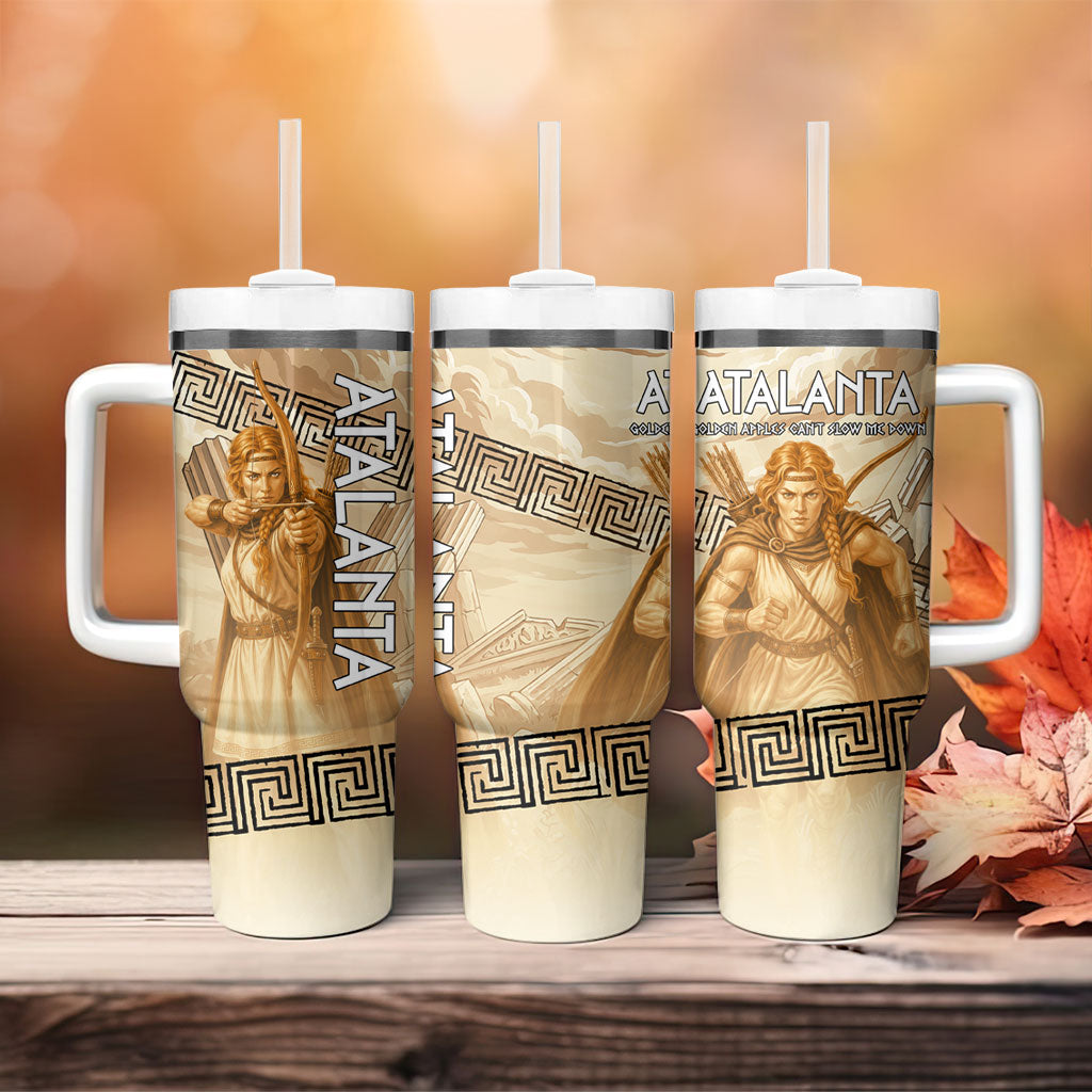 Atalanta Greek Mythology Huntress Archer Tumbler With Handle Ancient Greek Heroine Goddess Vintage Meander Artwork