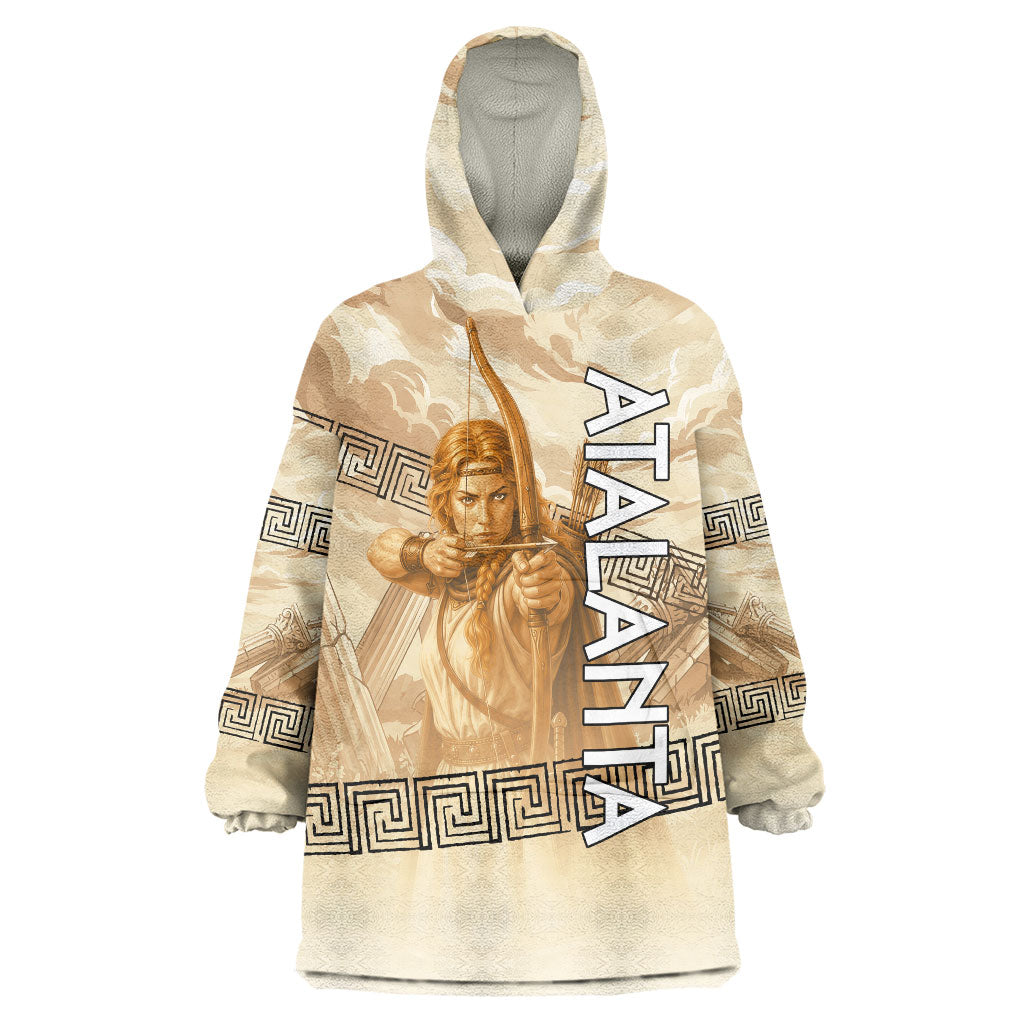 Atalanta Greek Mythology Huntress Archer Wearable Blanket Hoodie Ancient Greek Heroine Goddess Vintage Meander Artwork